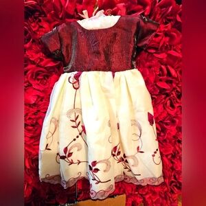 Swea Pea & Lilli Toddler Dress Size Large Burgundy & Cream Dress Floral Like New